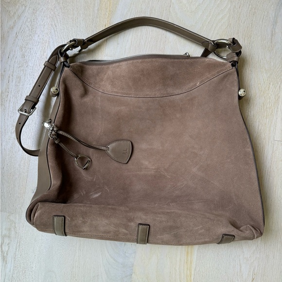 Ralph Lauren Purple Label SUEDE medium BRIDLE BAG IN DEEP TAUPE no dust bag - Picture 14 of 15